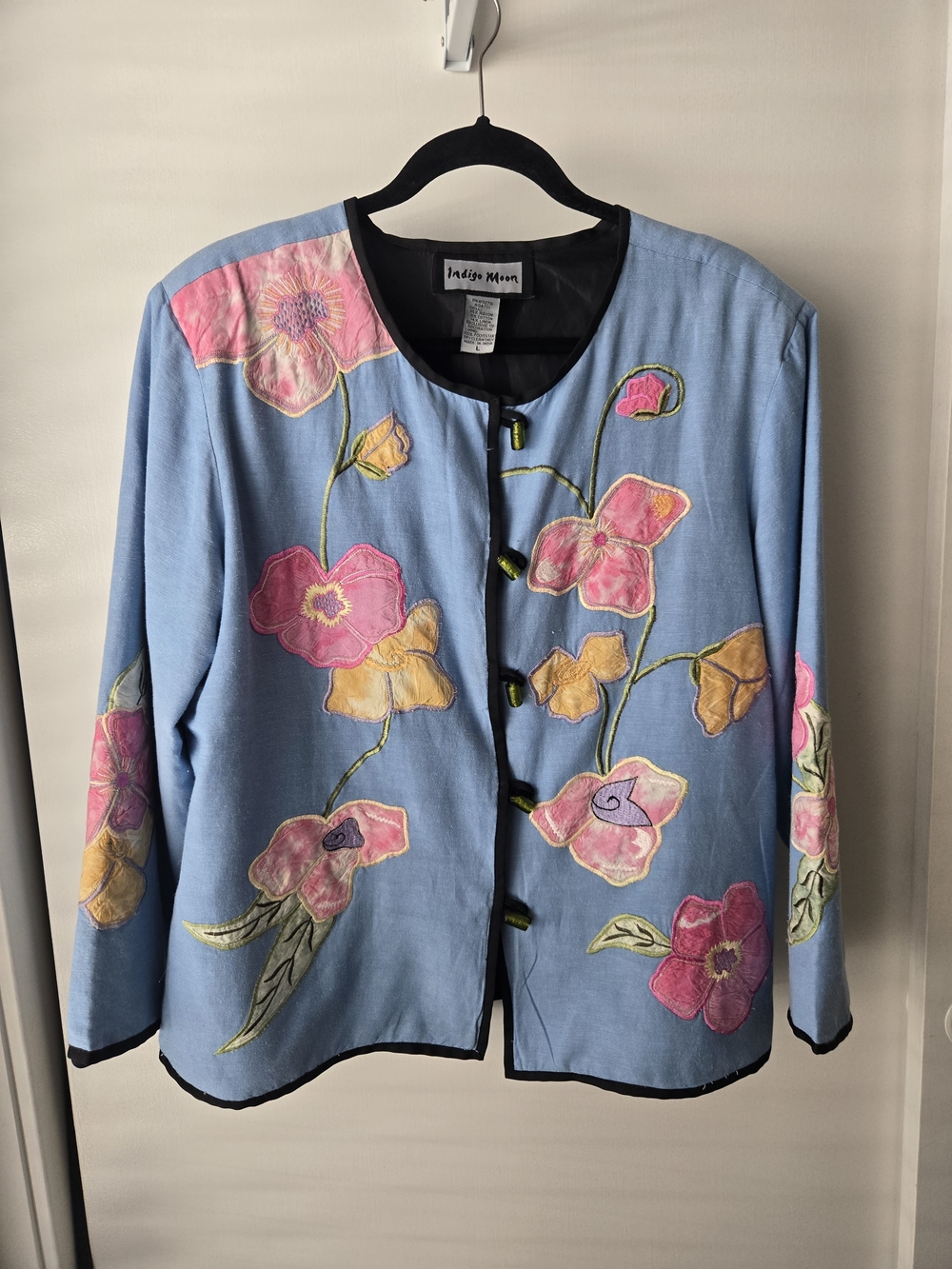 Indigo Moon Light Blue Floral Embroidered Blazer-Size Large